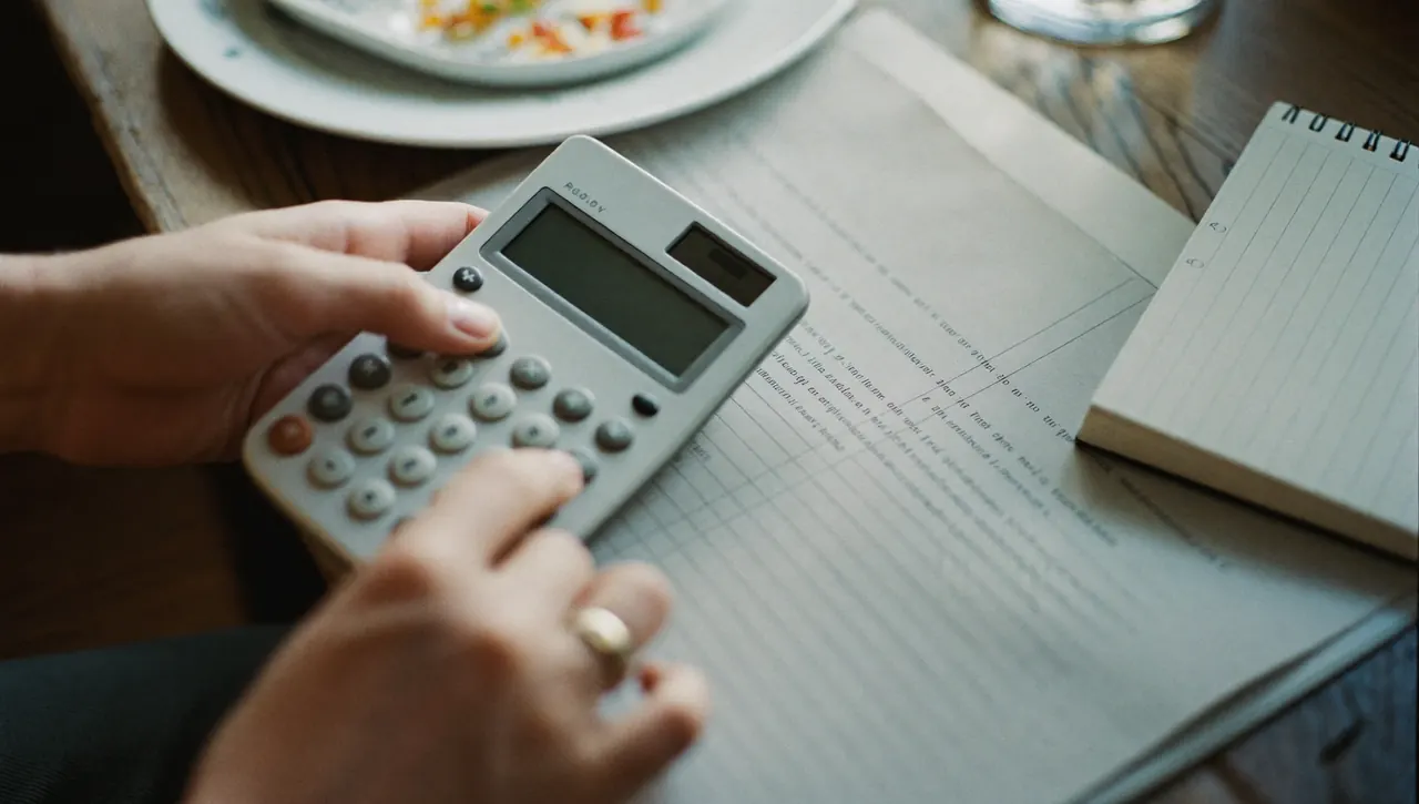 Using a calculator next to a printed window quotation