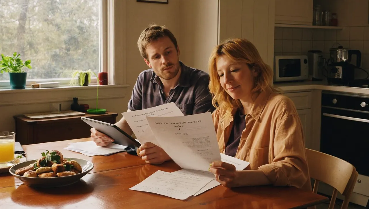 Couple reviewing several window quotes together at a table