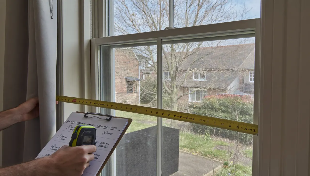 Installer measuring a window opening during a home survey